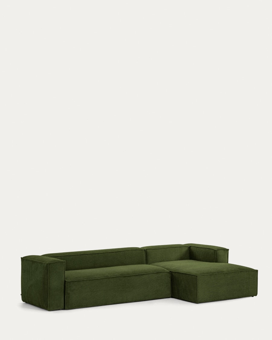 Blok 4-seater sofa with right chaise longue thick green corduroy 330 cm