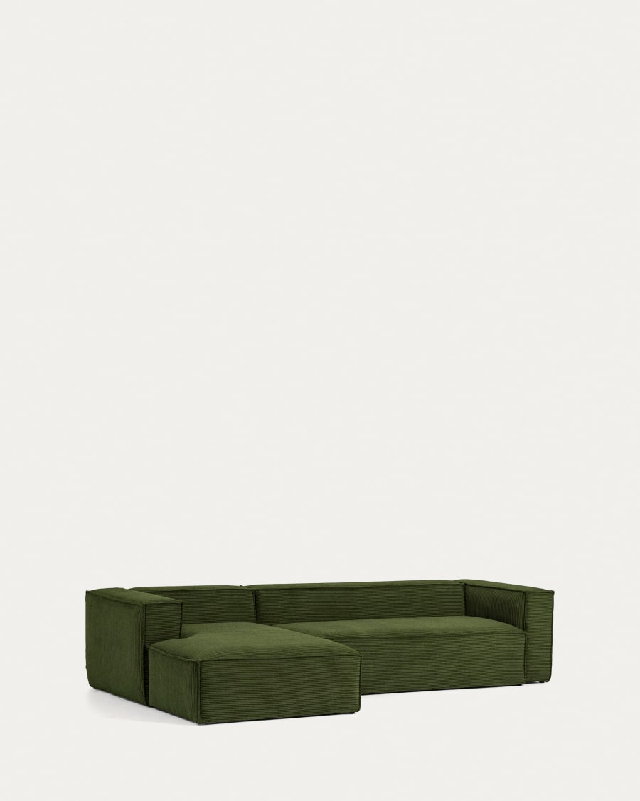 Blok 3-seater sofa with left chaise longue thick green corduroy 300 cm