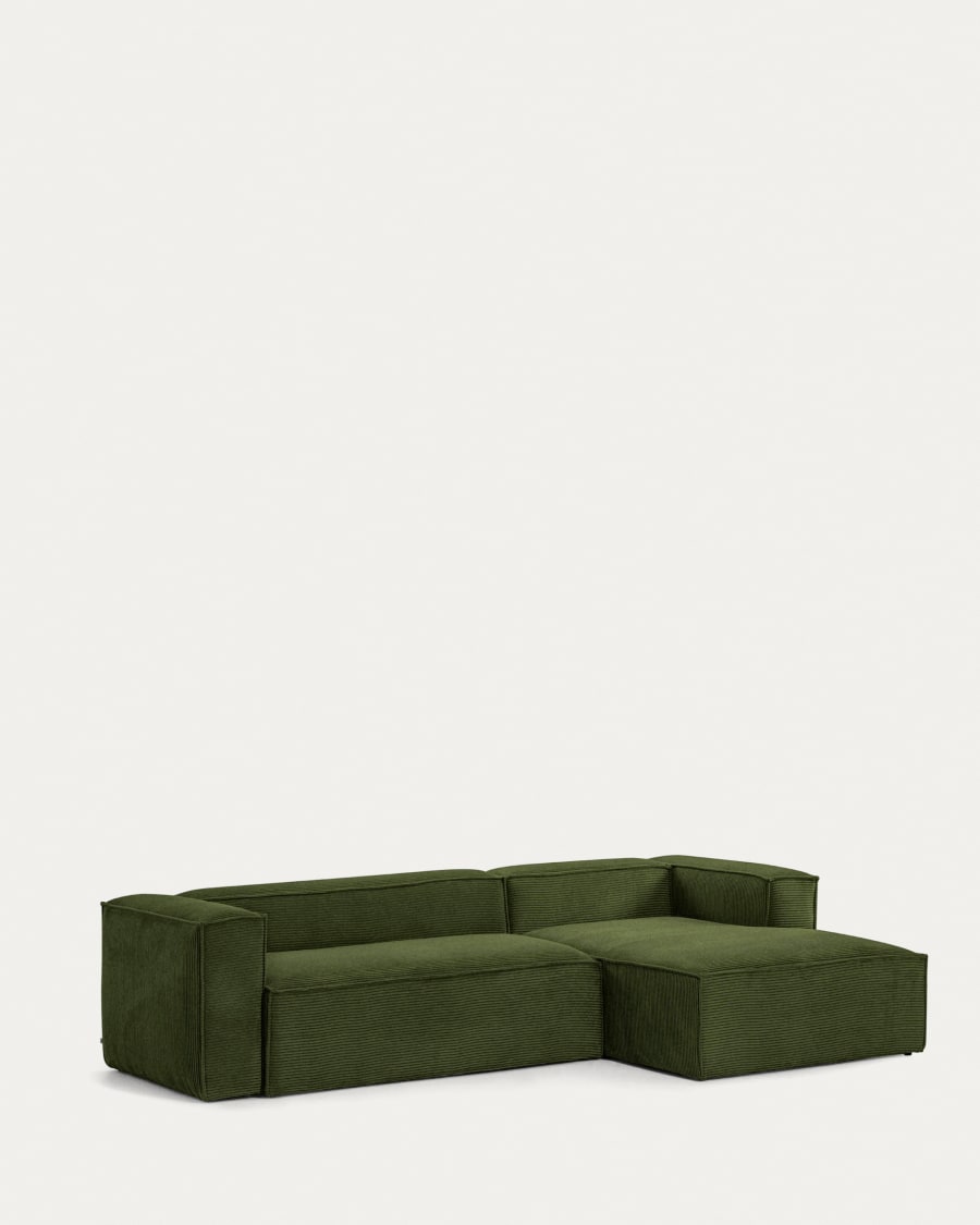 Blok 3-seater sofa with right chaise longue thick green corduroy 300 cm