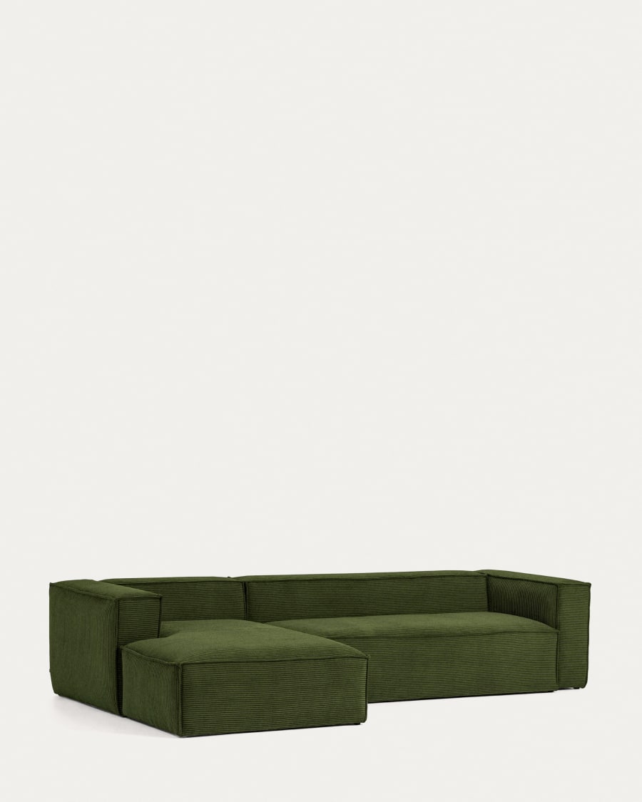 Blok 4-seater sofa with left chaise longue thick green corduroy 330 cm