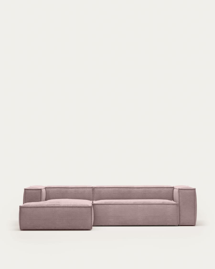 Blok 3-seater sofa with left chaise longue thick pink corduroy 300 cm