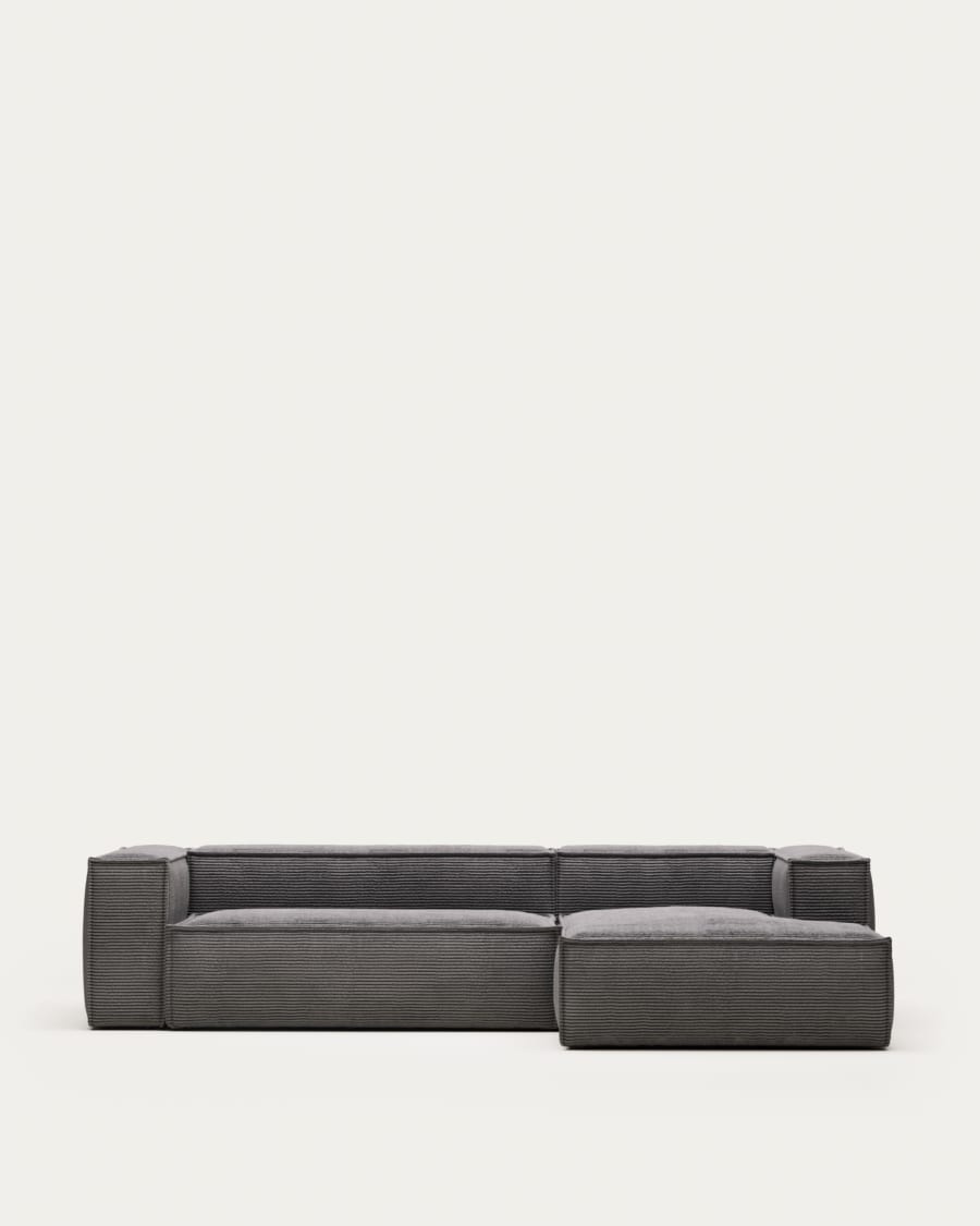 Blok 3-seater sofa with right chaise longue thick grey corduroy 300 cm