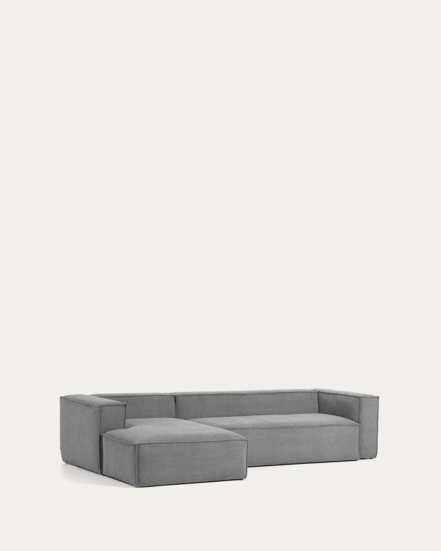 Blok 3-seater sofa with left chaise longue thick grey corduroy 300 cm