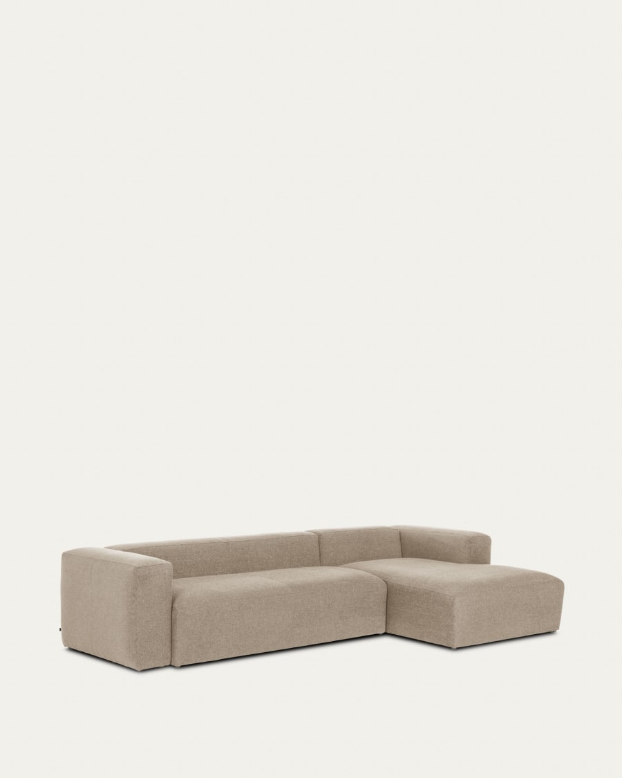 Blok 4-seater sofa with right chaise longue beige chenille 330 cm