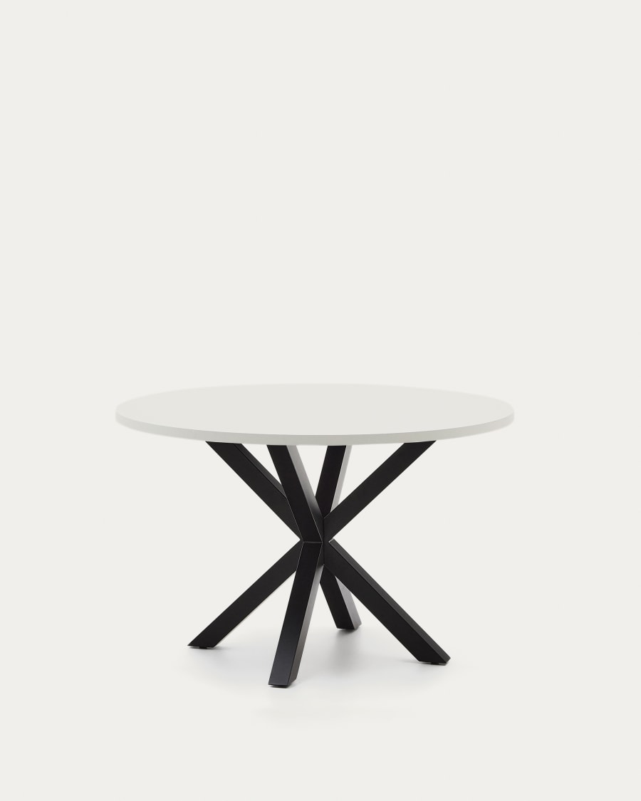 Argo round table in white melamine and steel legs with black finish Ø 120 cm
