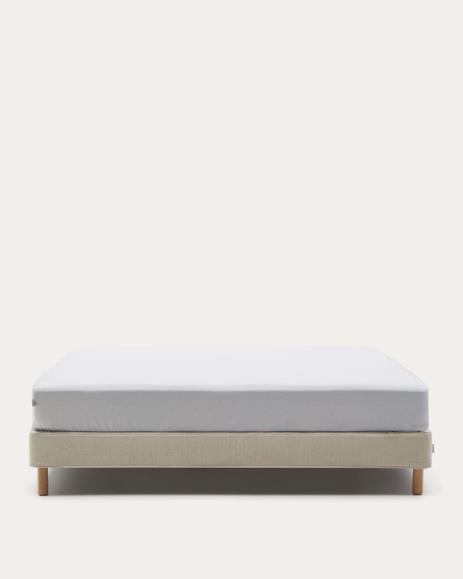 Ofelia base with beige removable cover and solid beech wooden legs for a 180 x 200 cm mattress FSC Mix Credit