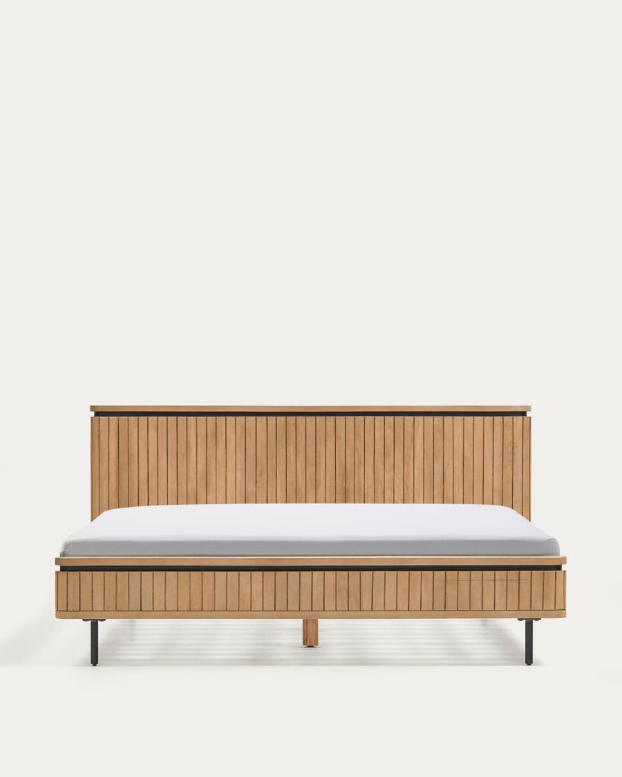 Licia bed made from solid mango wood and black painted metal, for a 160 x 200 cm mattress