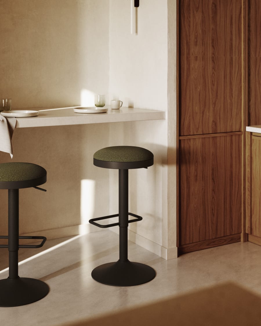 Zaib stool in dark green chenille and matt black steel height 63-84 cm FSC 100%