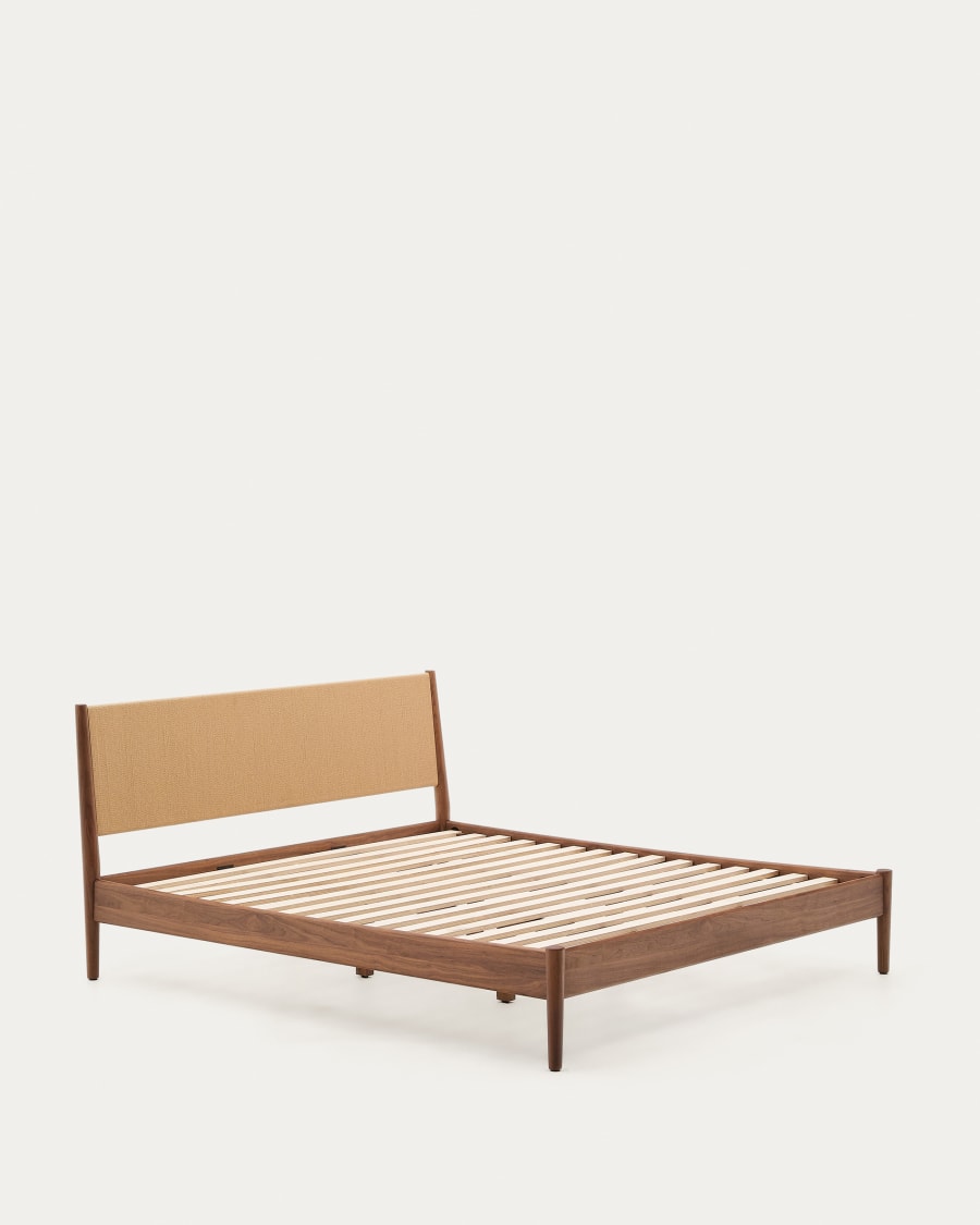 Elan bed in veneer and solid walnut wood with cord mattress 183 x 203 cm FSC Mix Credit