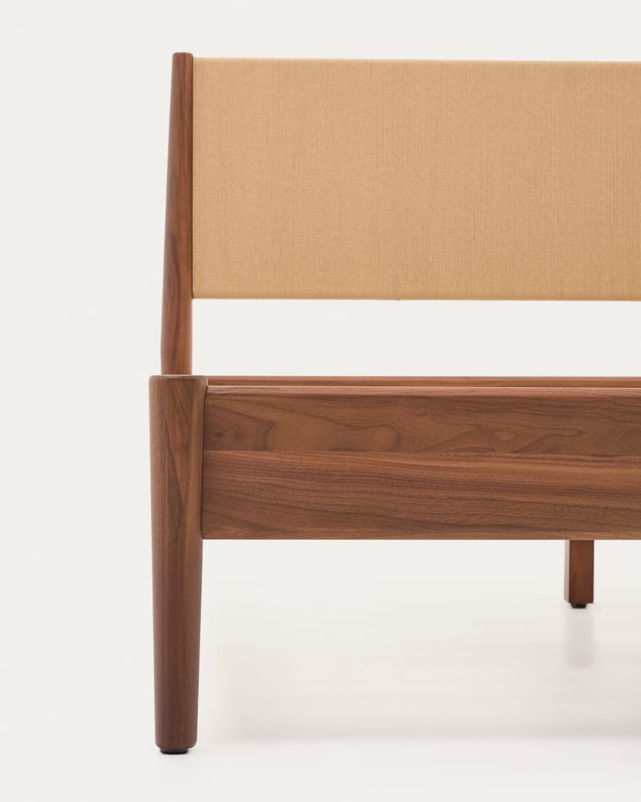 Elan bed in veneer and solid walnut wood with cord mattress 152 x 203 cm FSC Mix Credit