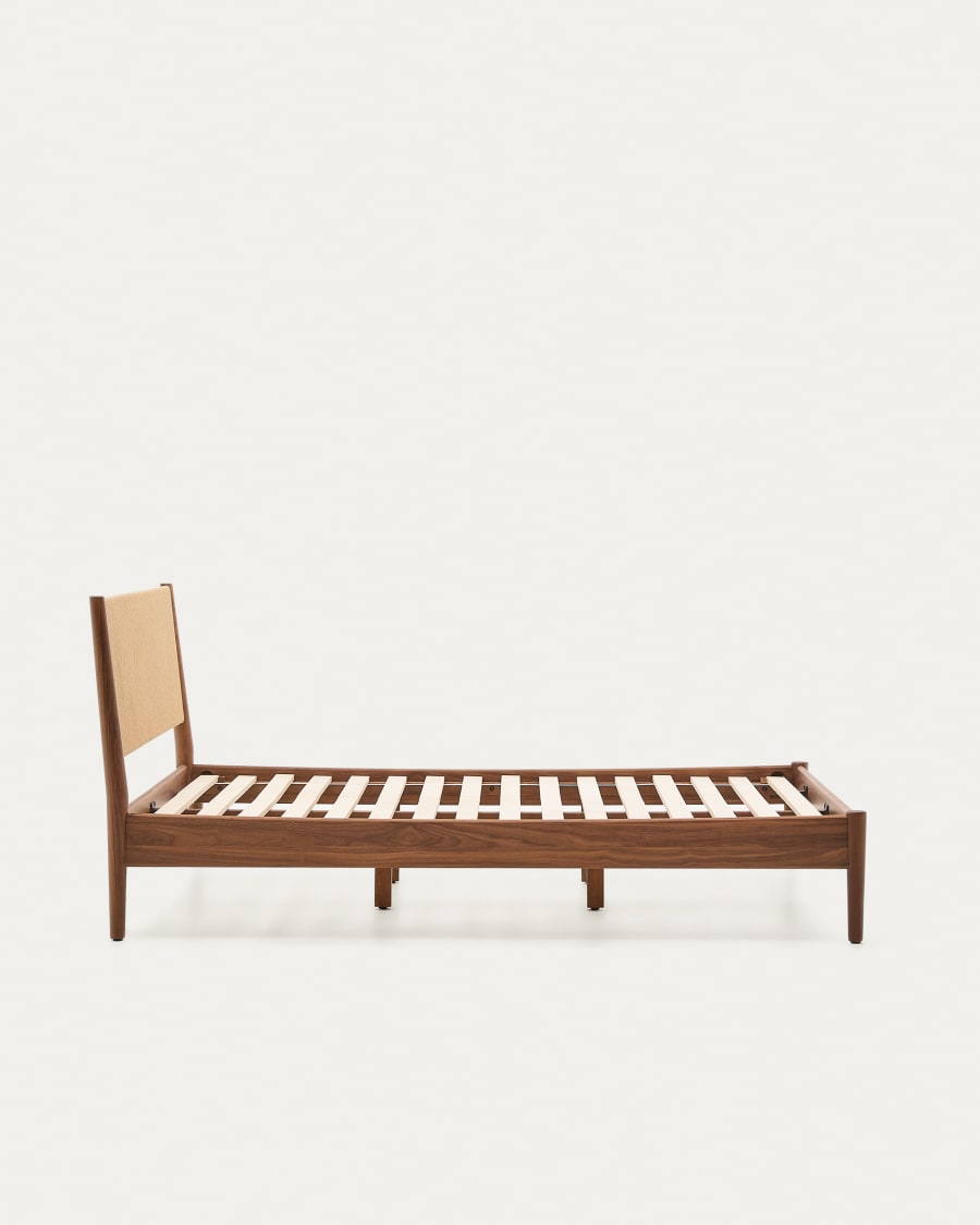 Elan bed in veneer and solid walnut wood with cord mattress 152 x 203 cm FSC Mix Credit