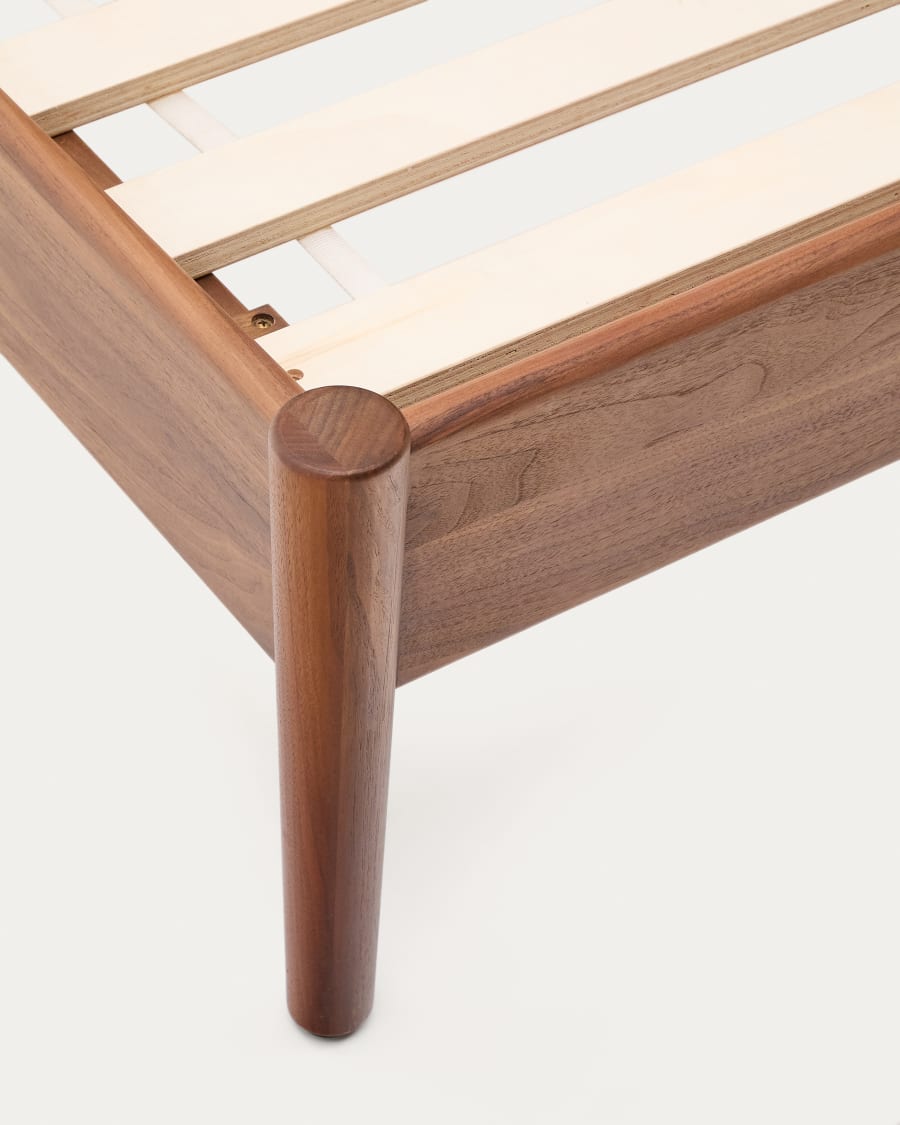 Elan bed in veneer and solid walnut wood with cord mattress 152 x 203 cm FSC Mix Credit