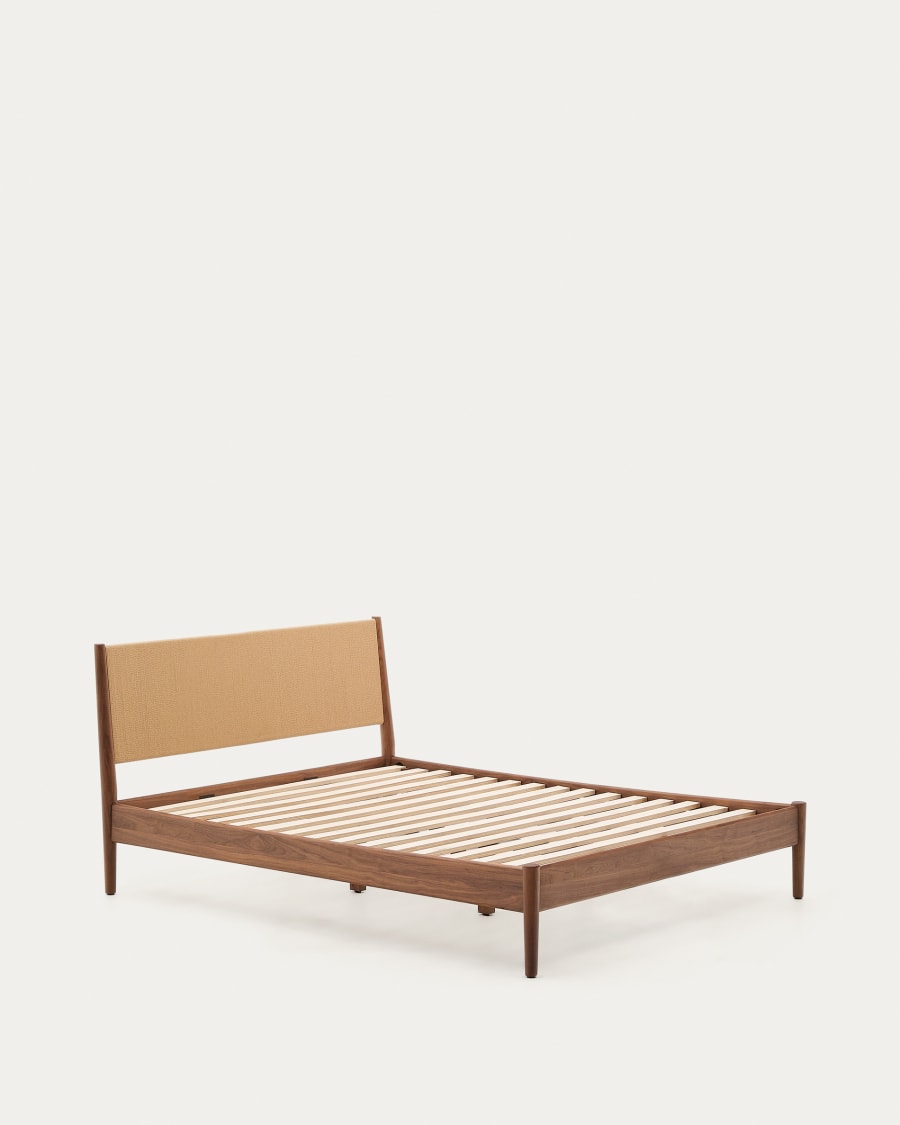 Elan bed in veneer and solid walnut wood with cord mattress 152 x 203 cm FSC Mix Credit
