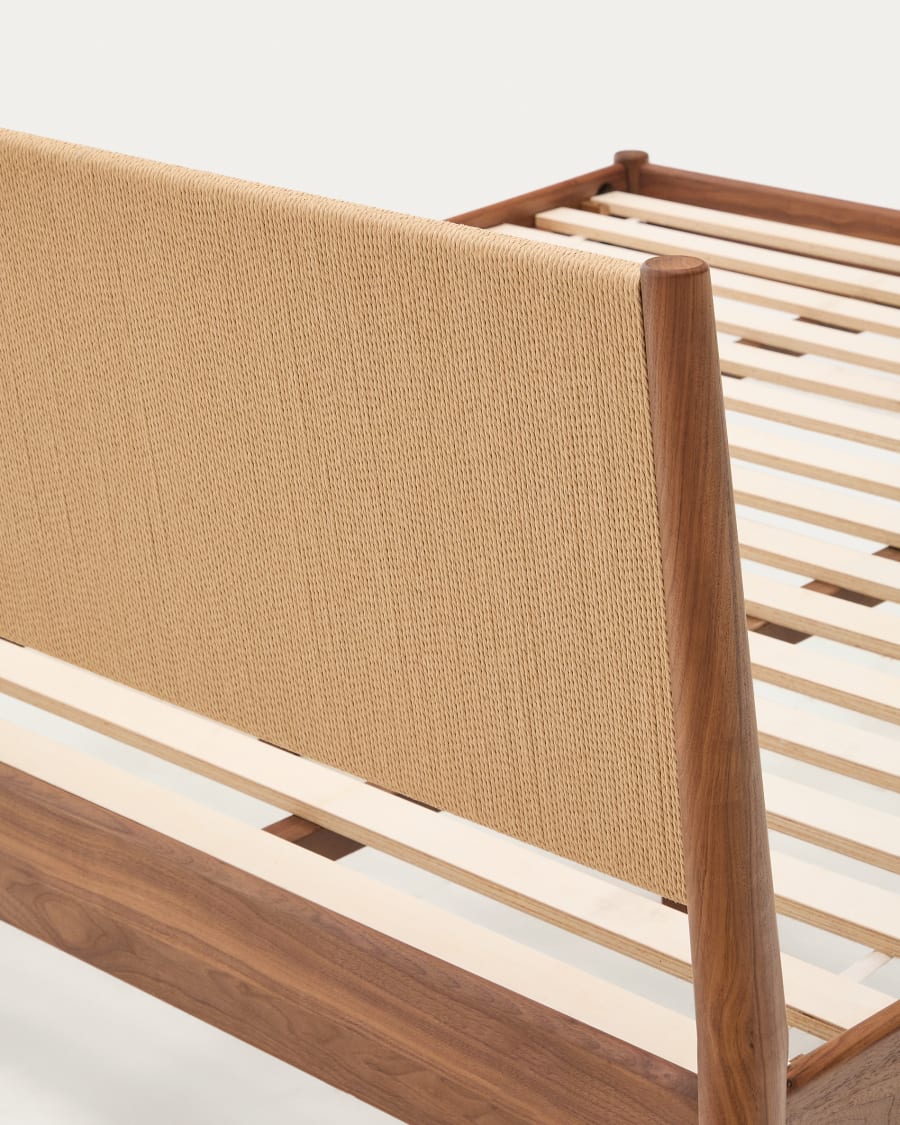 Elan bed in veneer and solid walnut wood with cord mattress 152 x 203 cm FSC Mix Credit