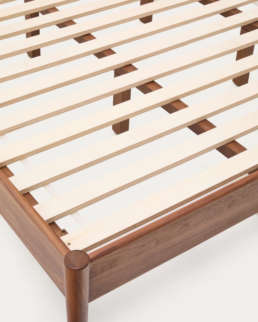 Elan bed in veneer and solid walnut wood with cord mattress 152 x 203 cm FSC Mix Credit