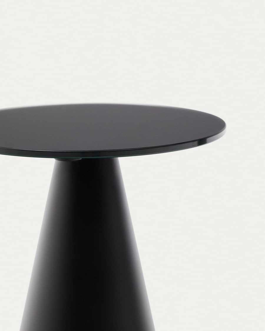 Wilshire side table with frosted tempered glass and steel with matt black painted finish Ø30cm