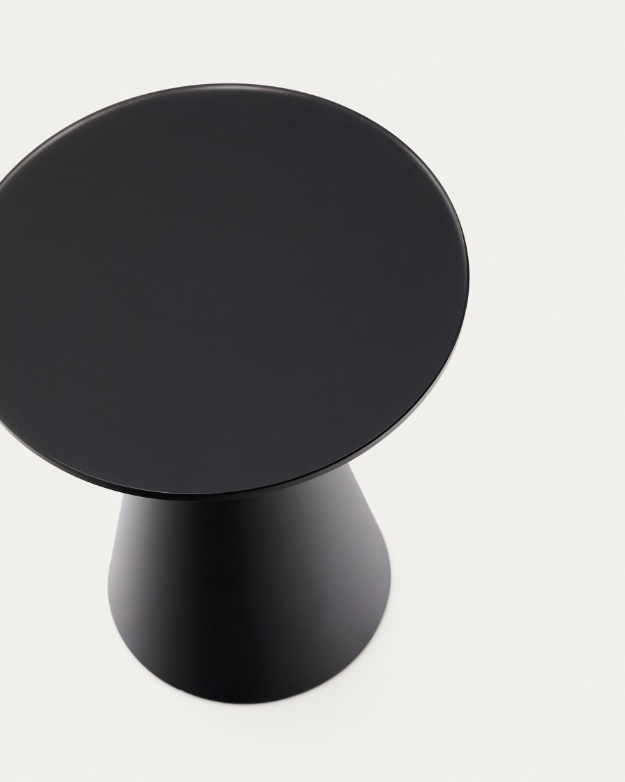 Wilshire side table with frosted tempered glass and steel with matt black painted finish Ø30cm