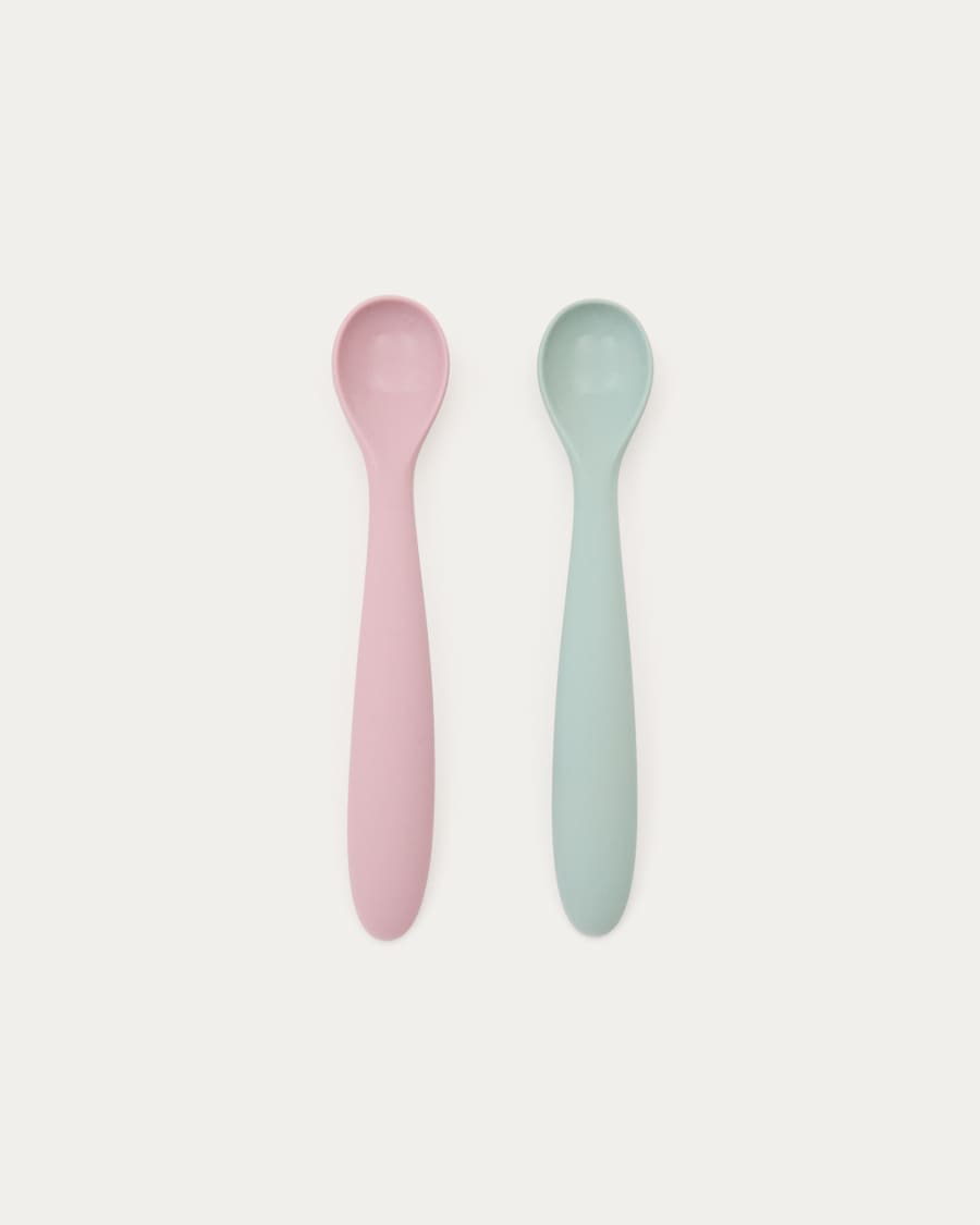 Set Lili aus 2 Löffeln aus Silikon rosa und türkis