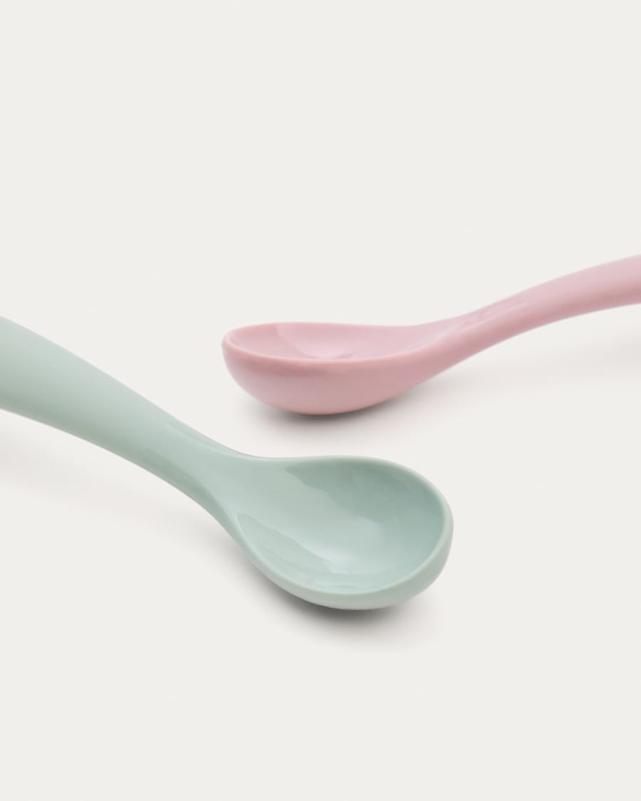Set Lili aus 2 Löffeln aus Silikon rosa und türkis