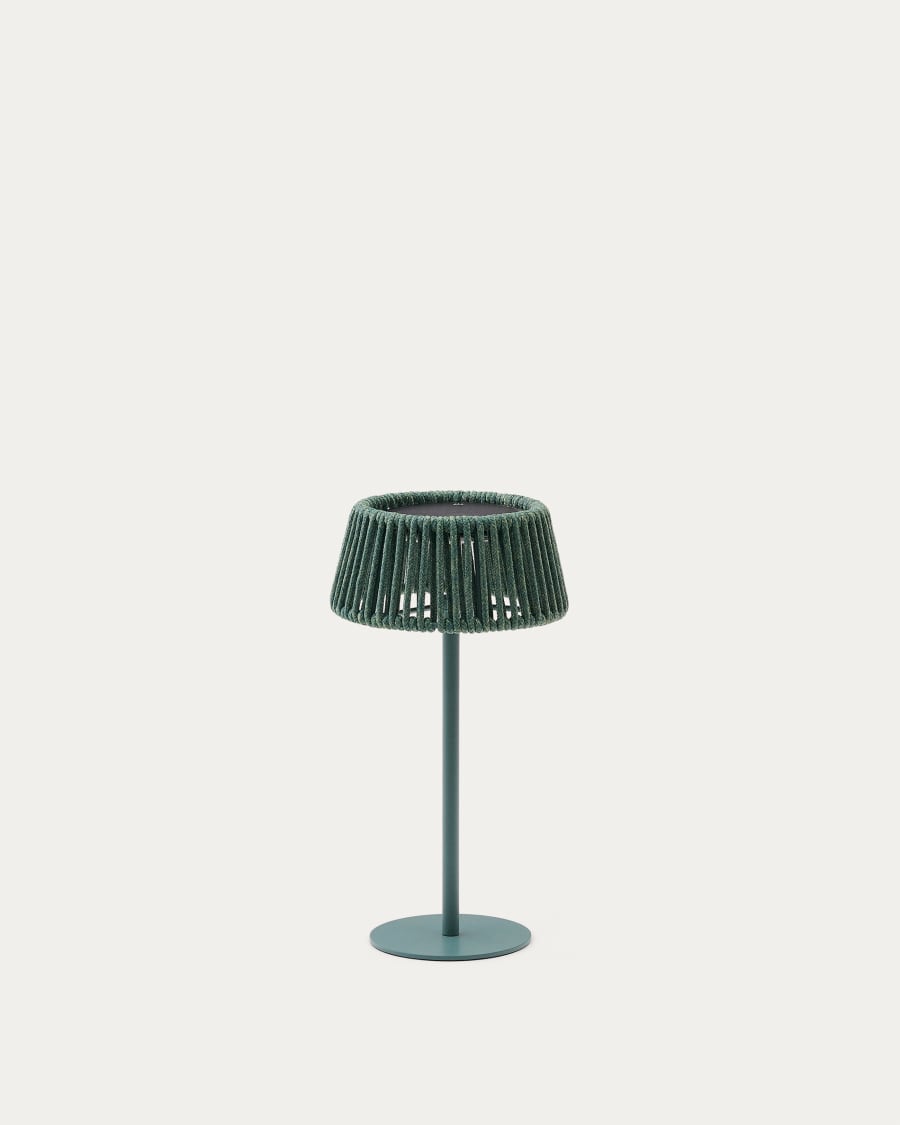 Outdoor-Solar-Tischlampe Aldet aus türkisfarbenem Seil