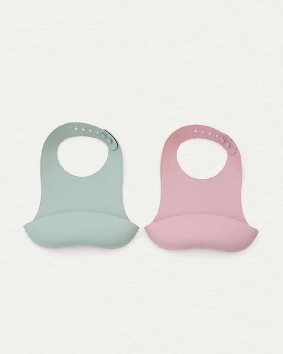 Lili set of two bibs in pink and turquoise silicone