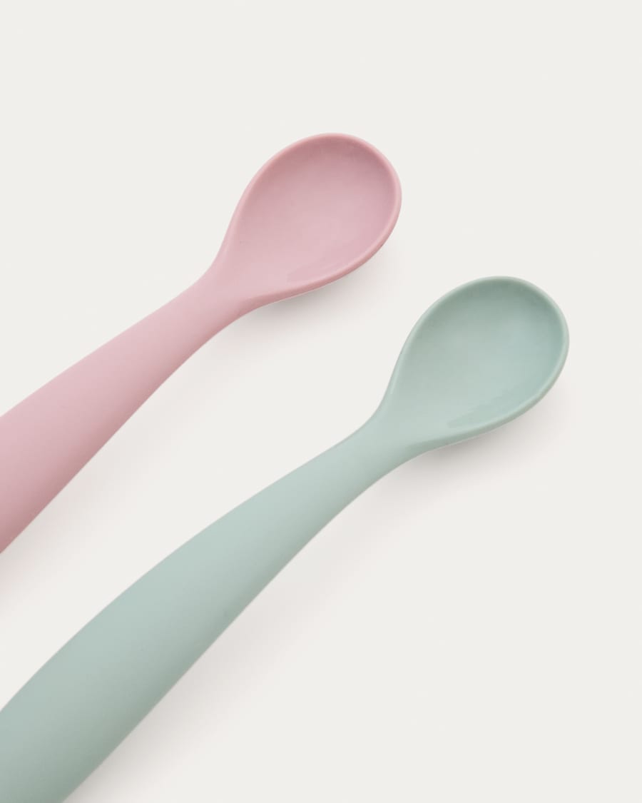 Set Lili aus 2 Löffeln aus Silikon rosa und türkis