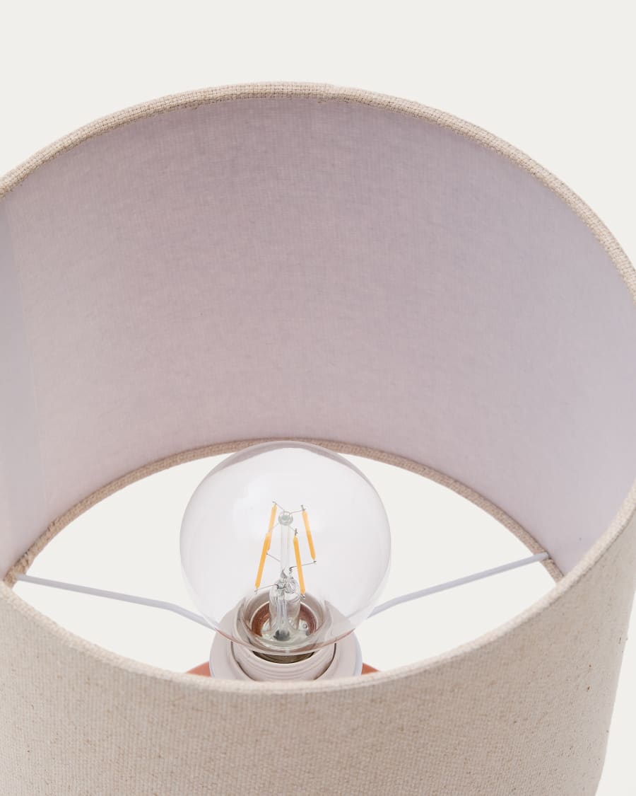 Daeli ceramic table lamp with orange finish and beige cotton