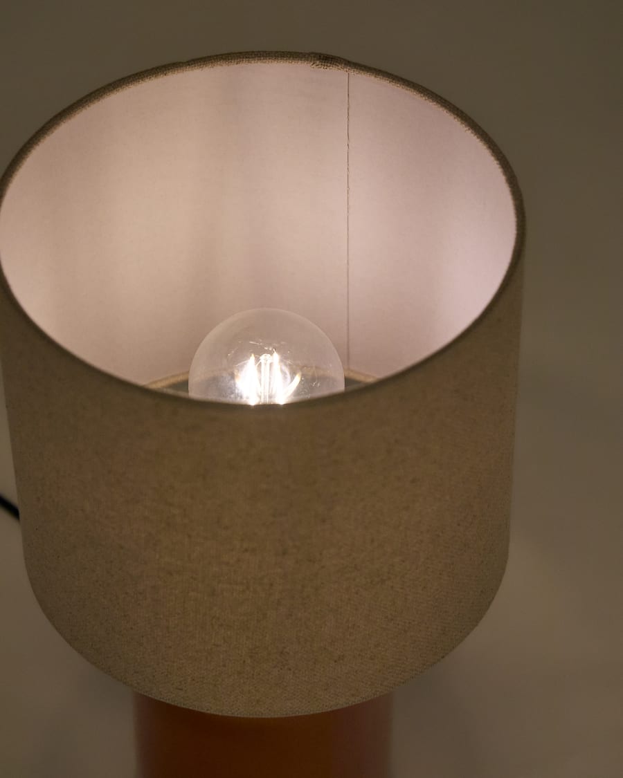 Daeli ceramic table lamp with orange finish and beige cotton