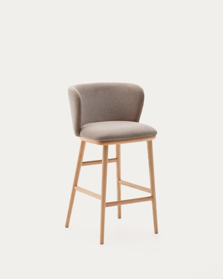 Ciselia stool brown chenille solid ash wood natural tone finish FSC Mix Credit 65 cm