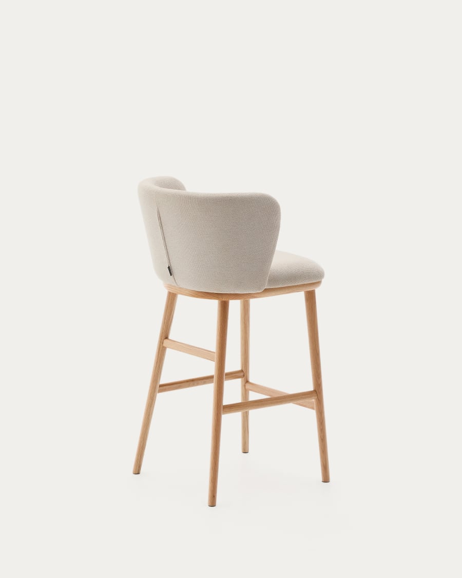 Ciselia stool beige chenille and solid ash wood natural tone finish FSC Mix Credit 65 cm