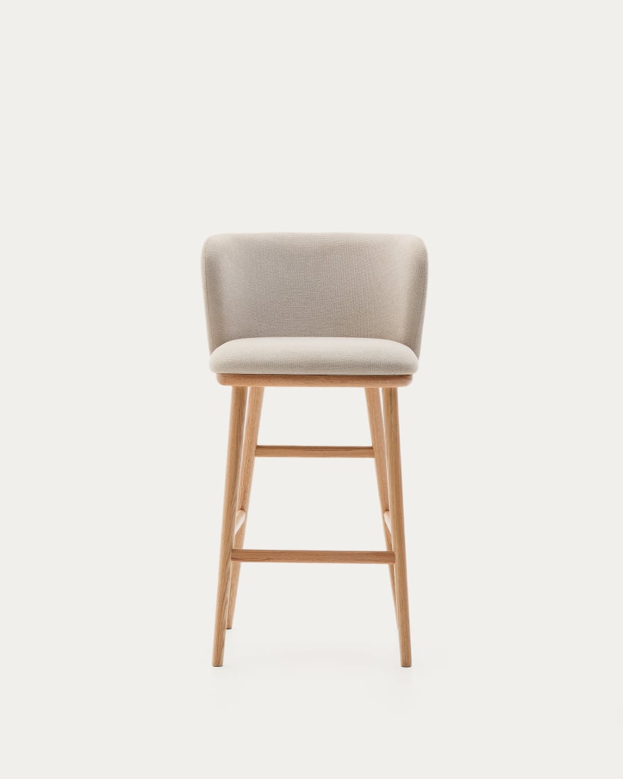 Ciselia stool beige chenille and solid ash wood natural tone finish FSC Mix Credit 65 cm