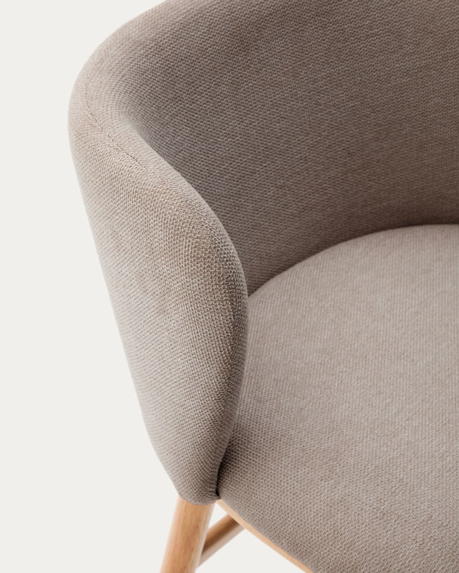 Ciselia stool brown chenille solid ash wood natural tone finish FSC Mix Credit 65 cm