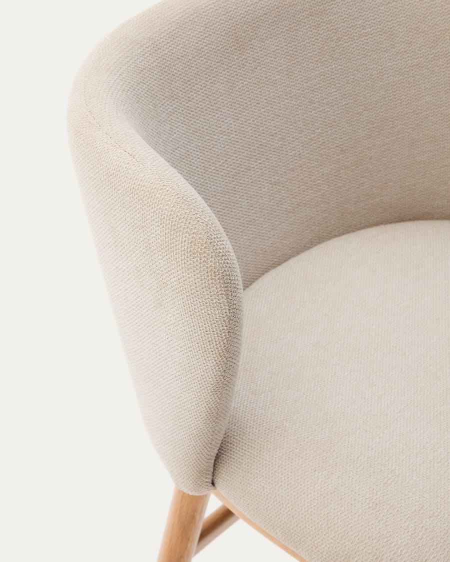 Ciselia stool beige chenille and solid ash wood natural tone finish FSC Mix Credit 65 cm