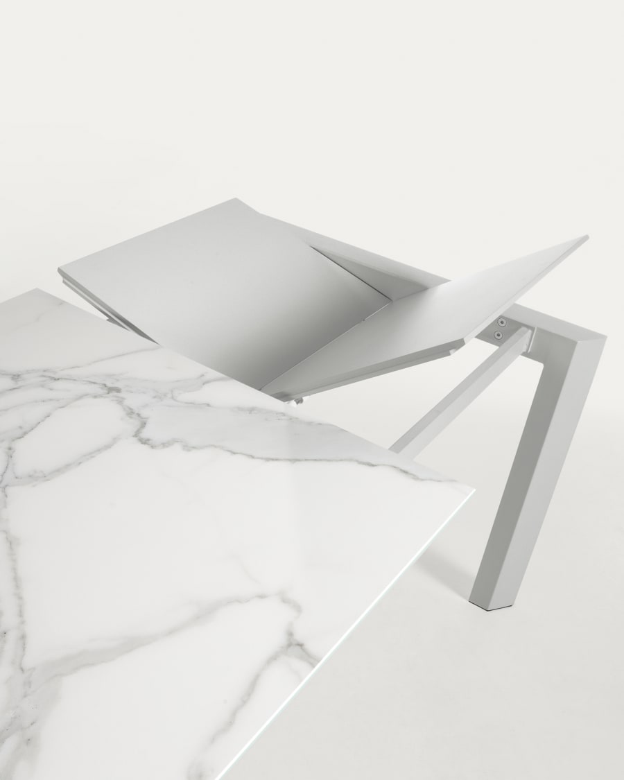Axis Ausziehtisch Feinsteinzeug mit Kalos Blanco Finish Beine in Weiß 120 (180) cm