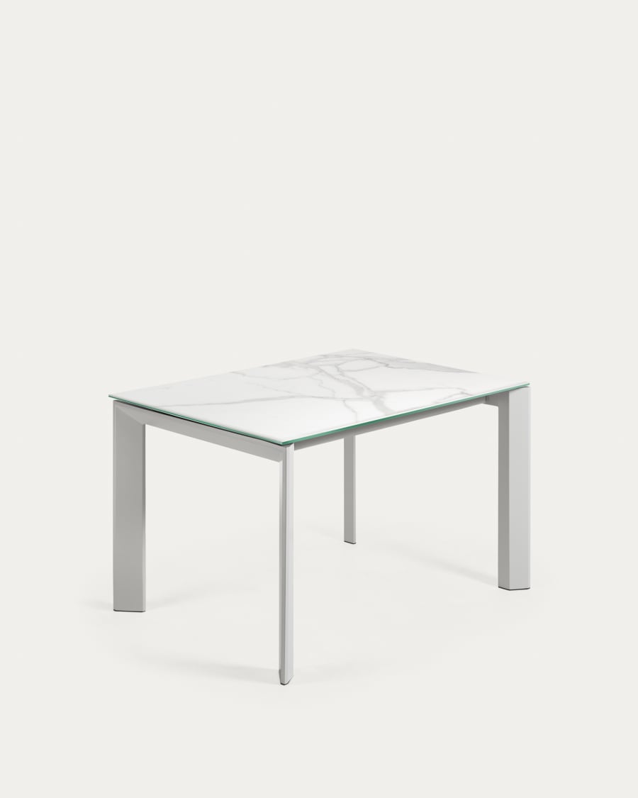 Axis Ausziehtisch Feinsteinzeug mit Kalos Blanco Finish Beine in Weiß 120 (180) cm