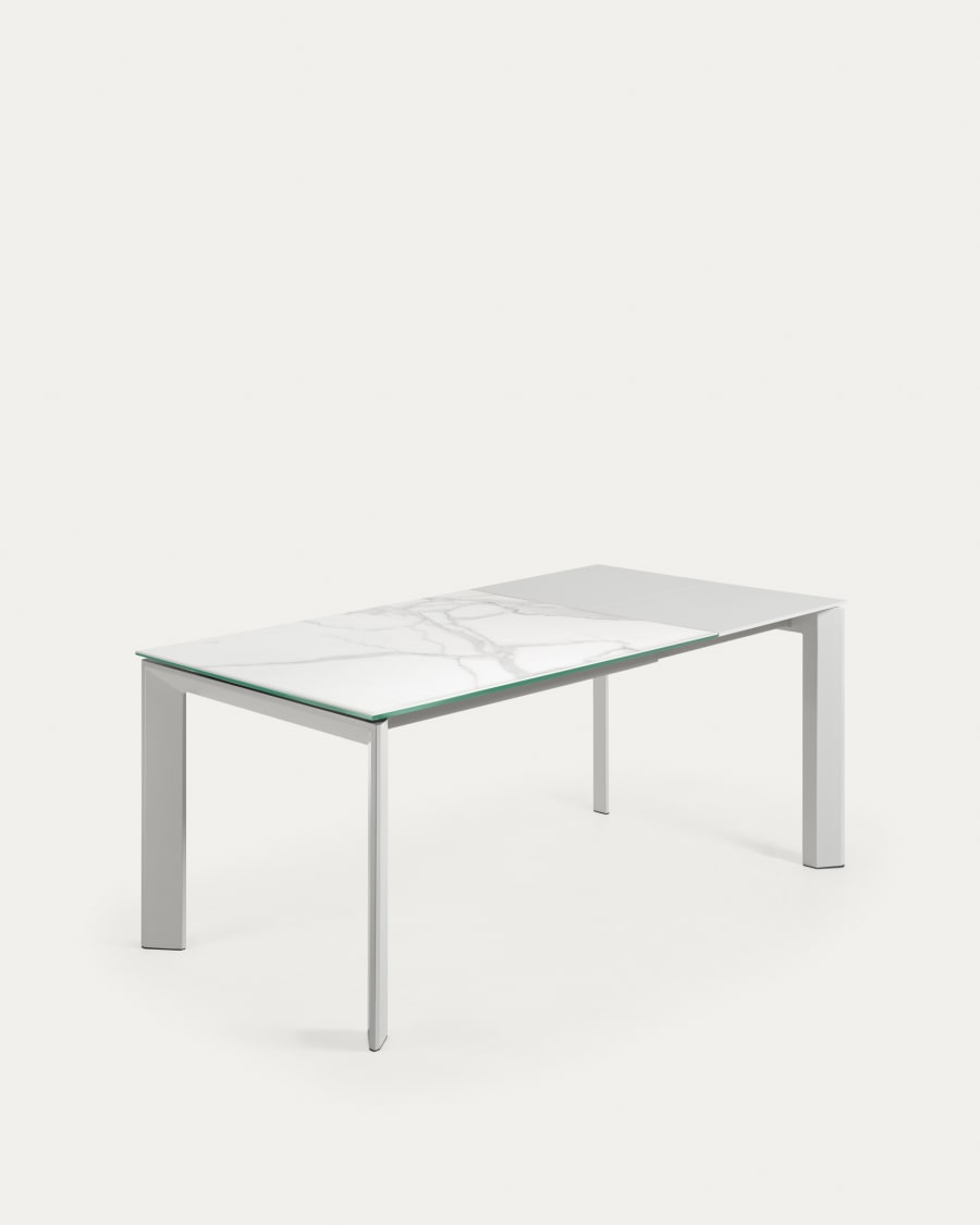 Axis Ausziehtisch Feinsteinzeug mit Kalos Blanco Finish Beine in Weiß 120 (180) cm