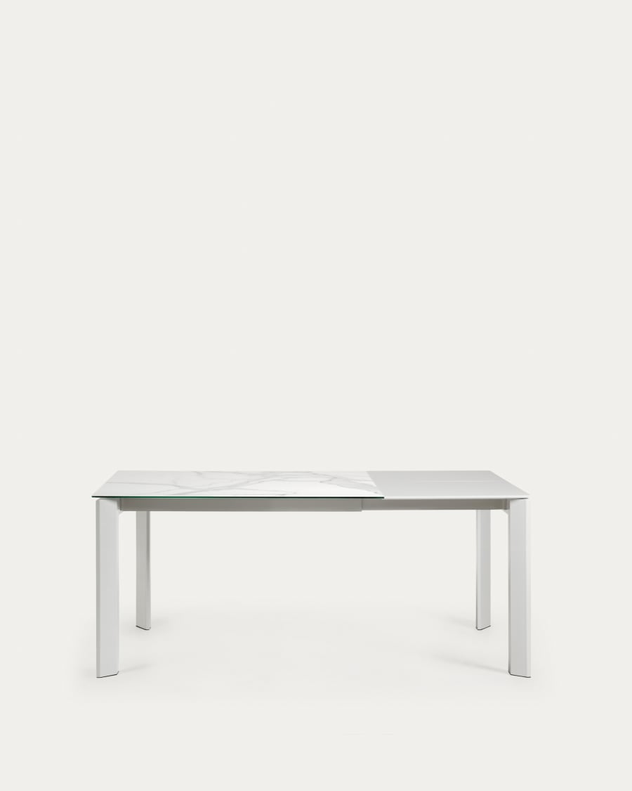Axis Ausziehtisch Feinsteinzeug mit Kalos Blanco Finish Beine in Weiß 120 (180) cm