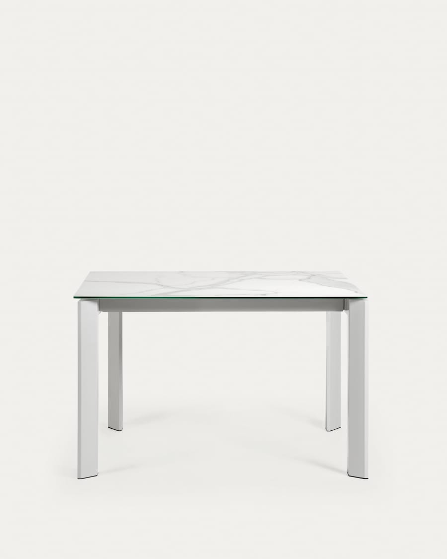 Axis Ausziehtisch Feinsteinzeug mit Kalos Blanco Finish Beine in Weiß 120 (180) cm