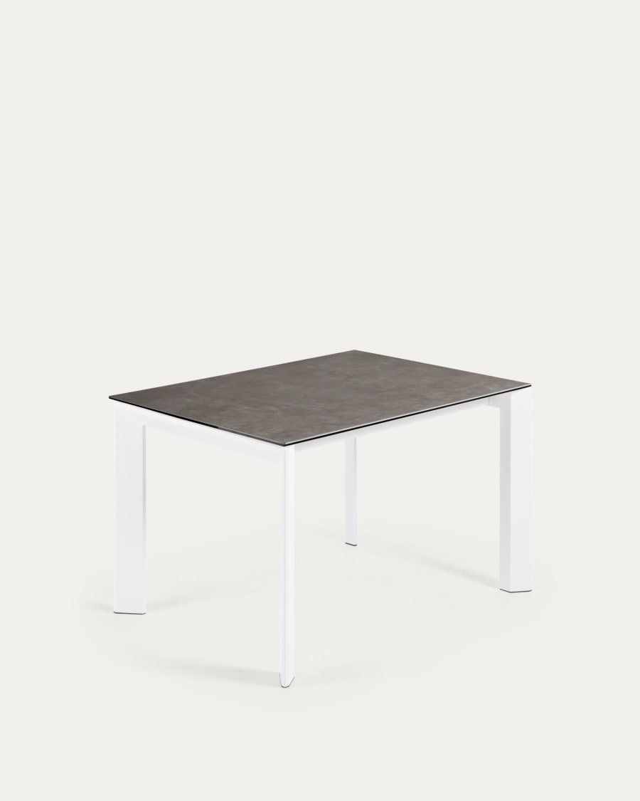 Axis Ausziehtisch Feinsteinzeug  mit Vulcano Ceniza Finish Stahlbeine weiß 120 (180) cm