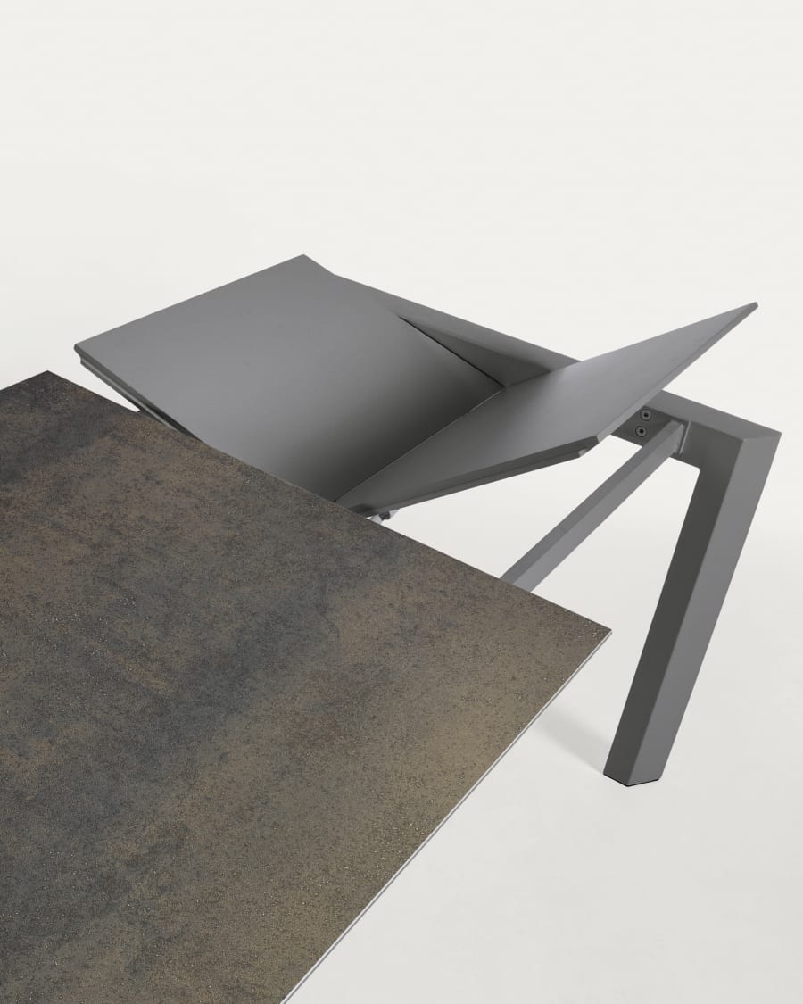 Axis Ausziehtisch Feinsteinzeug mit Iron Moss Finish Stahlbeine in Anthrazit 120 (180) cm