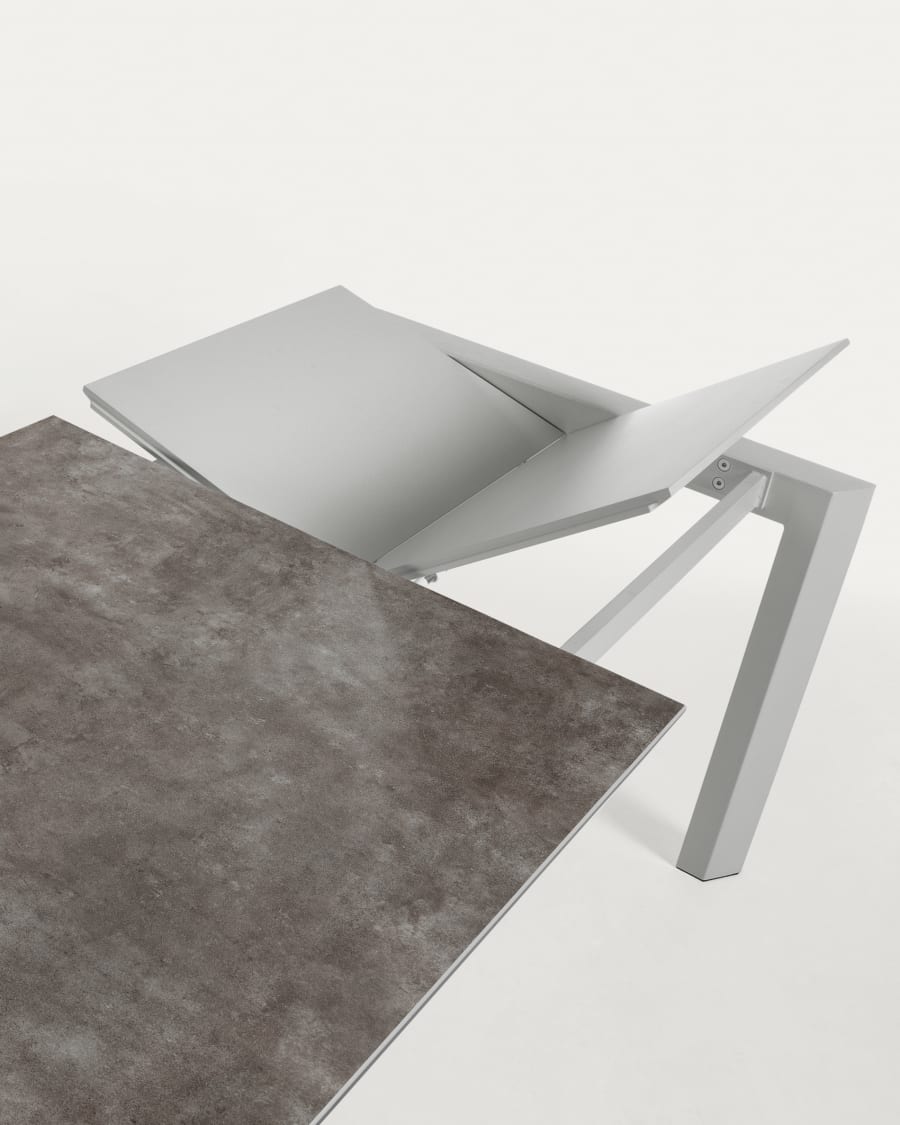 Axis Ausziehtisch Feinsteinzeug Vulcano Ceniza Finish Stahlbeine grau 120 (180) cm