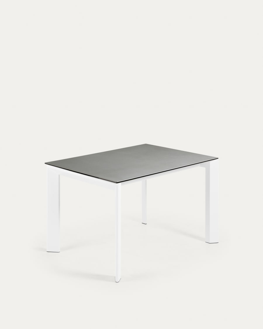 Axis Ausziehtisch Feinsteinzeug Hydra Plomo Finish Stahlbeine weiß 120 (180) cm