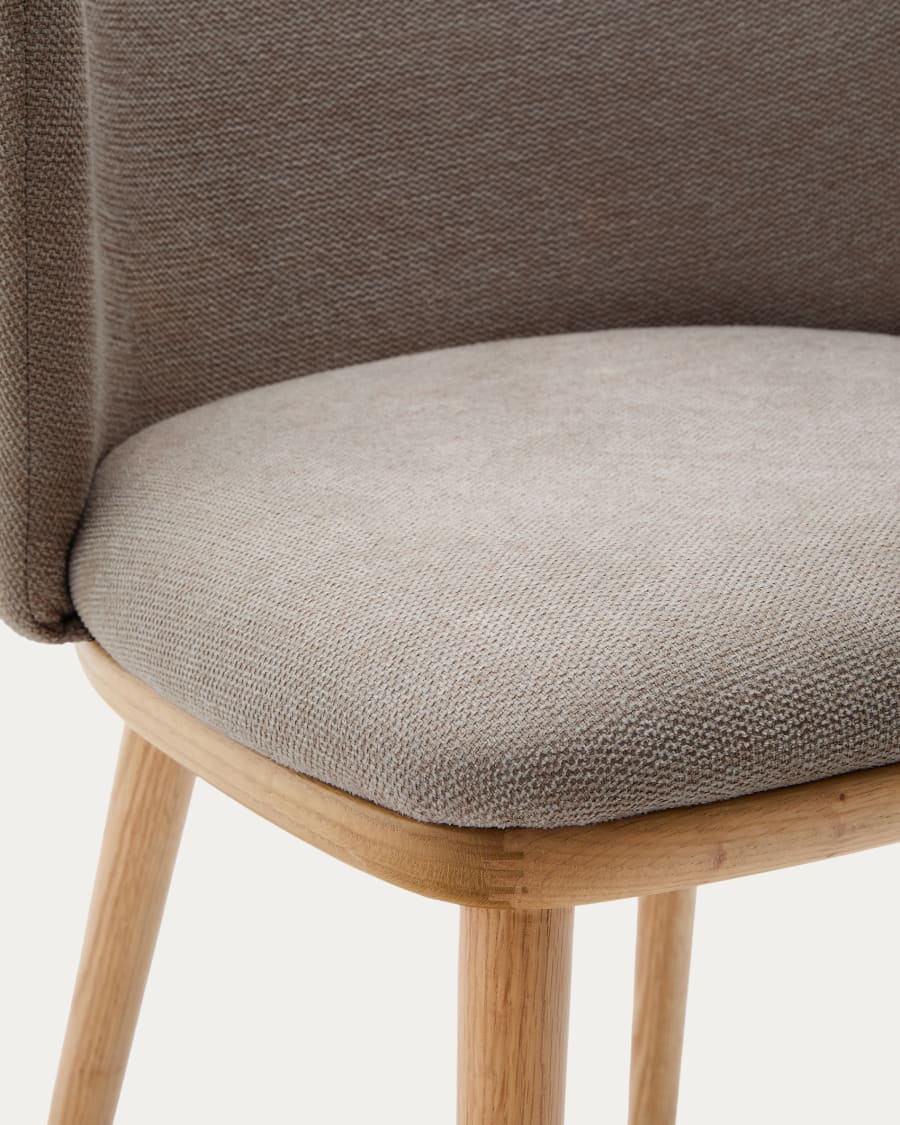 Ciselia chair brown chenille and solid ash wood natural tone finish FSC Mix Credit