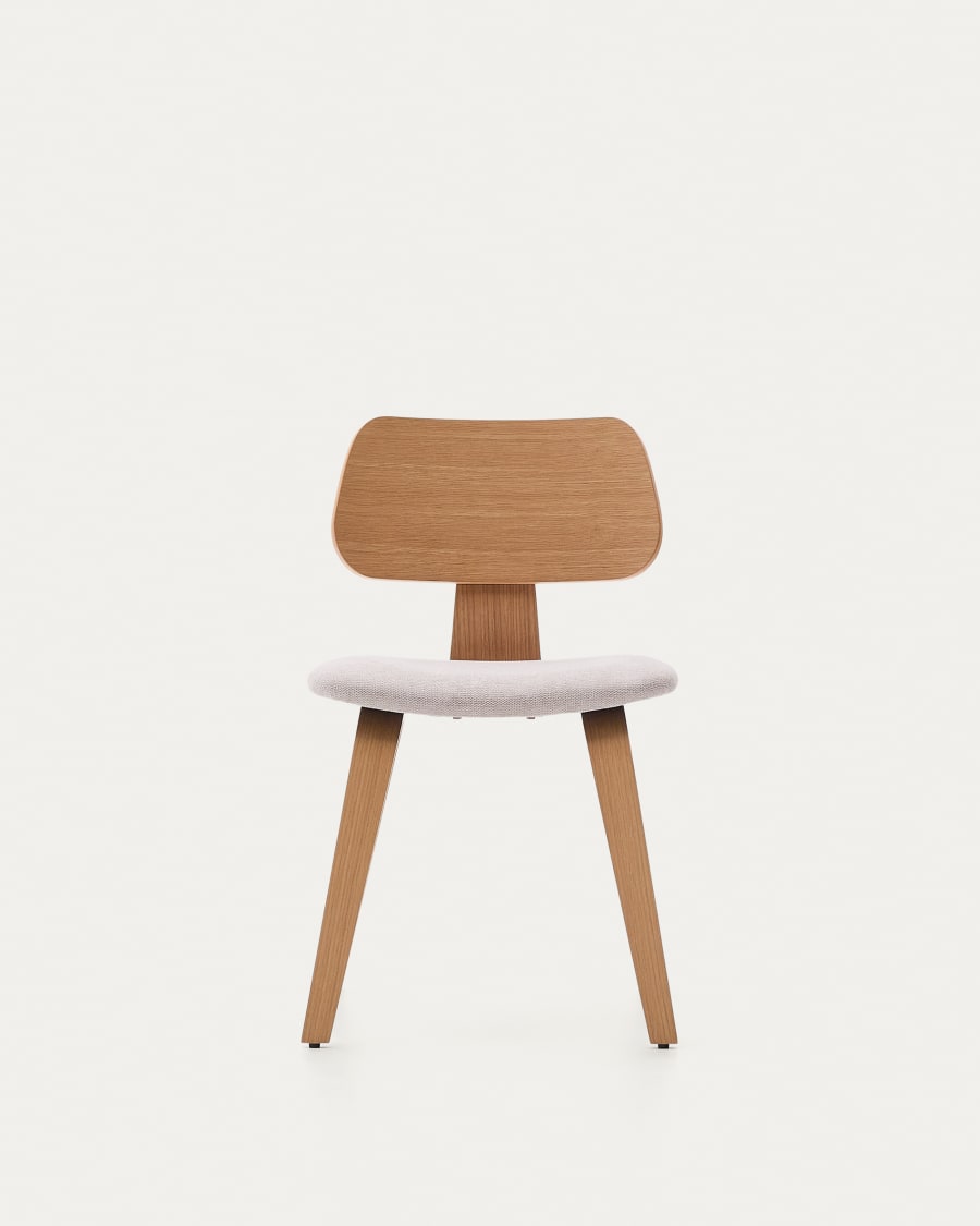 Gena chair in oak veneer and beige chenille