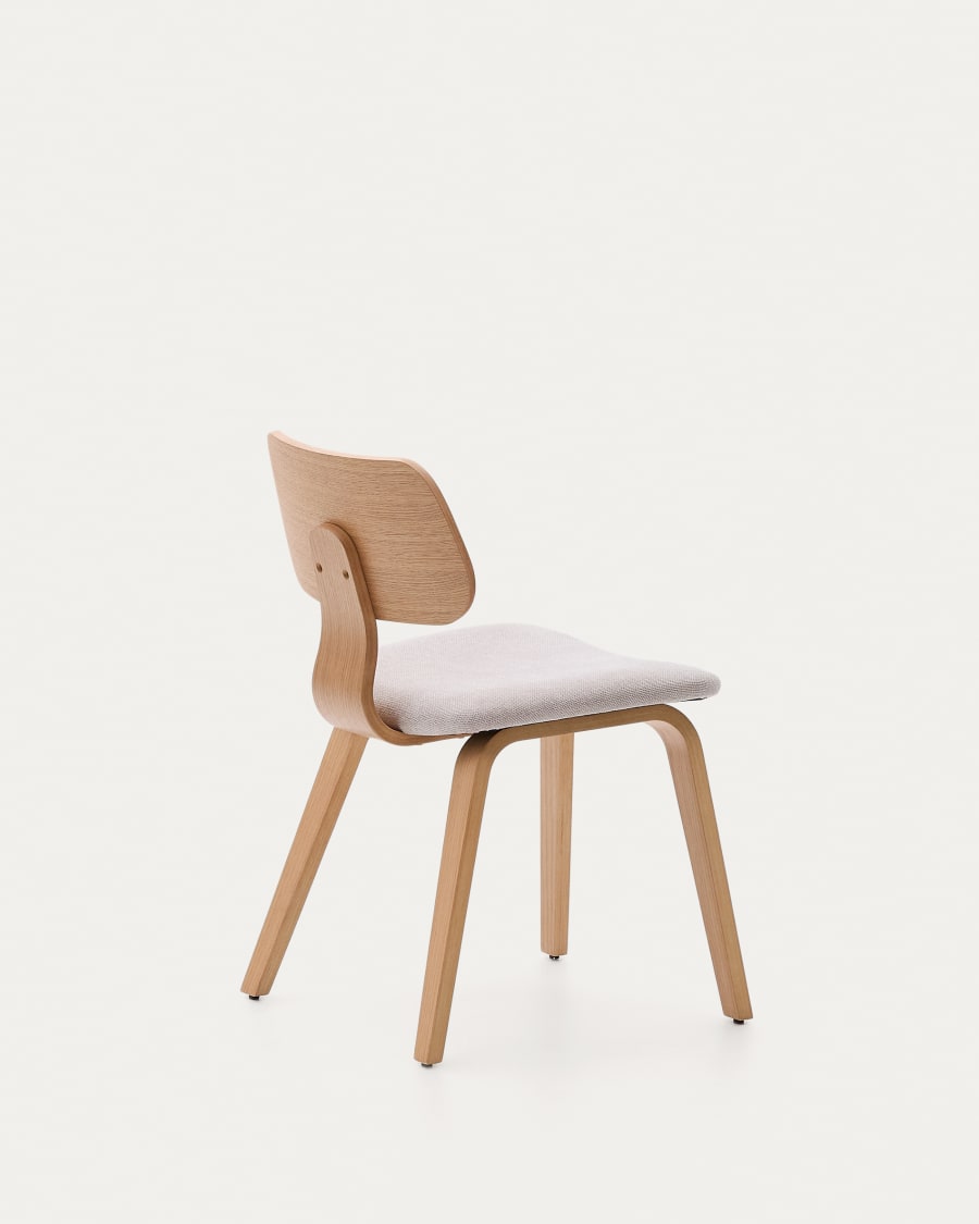 Gena chair in oak veneer and beige chenille