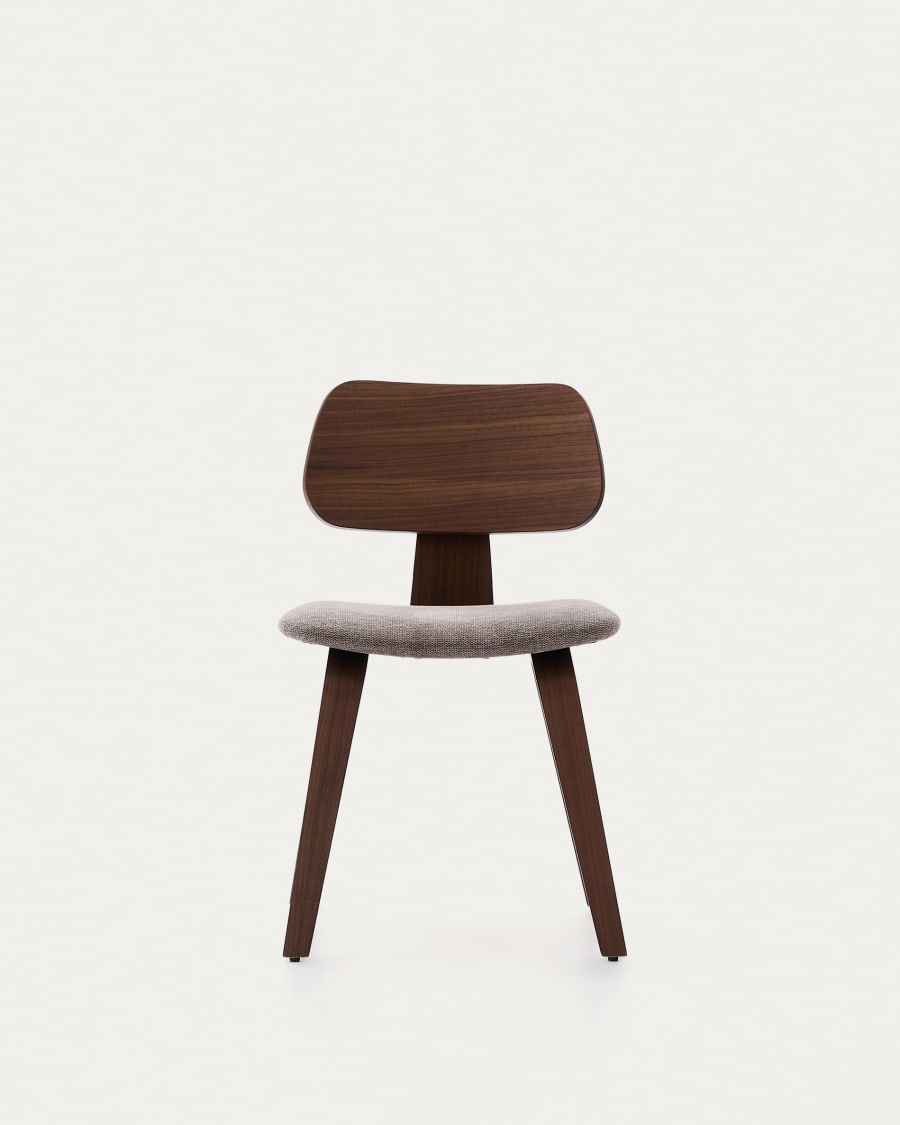 Gena chair in beige chenille with walnut veneer and rubberwood frame