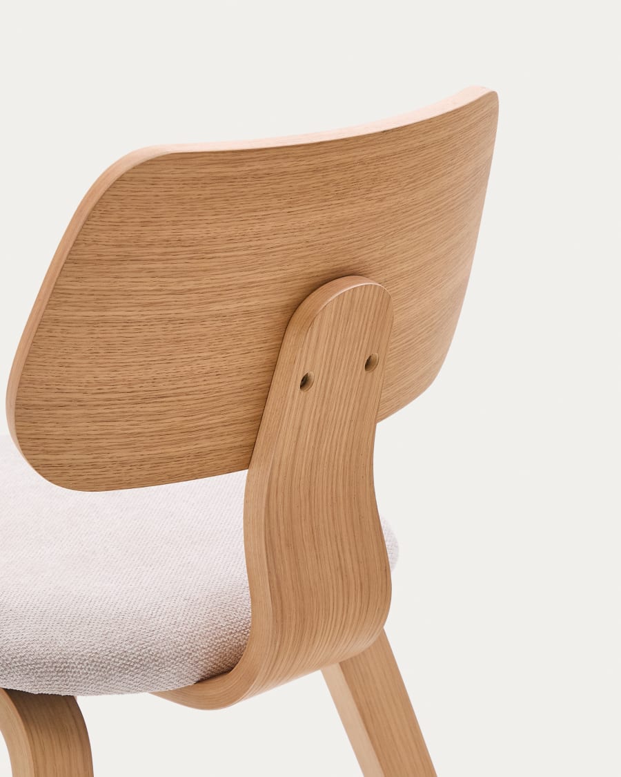 Gena chair in oak veneer and beige chenille