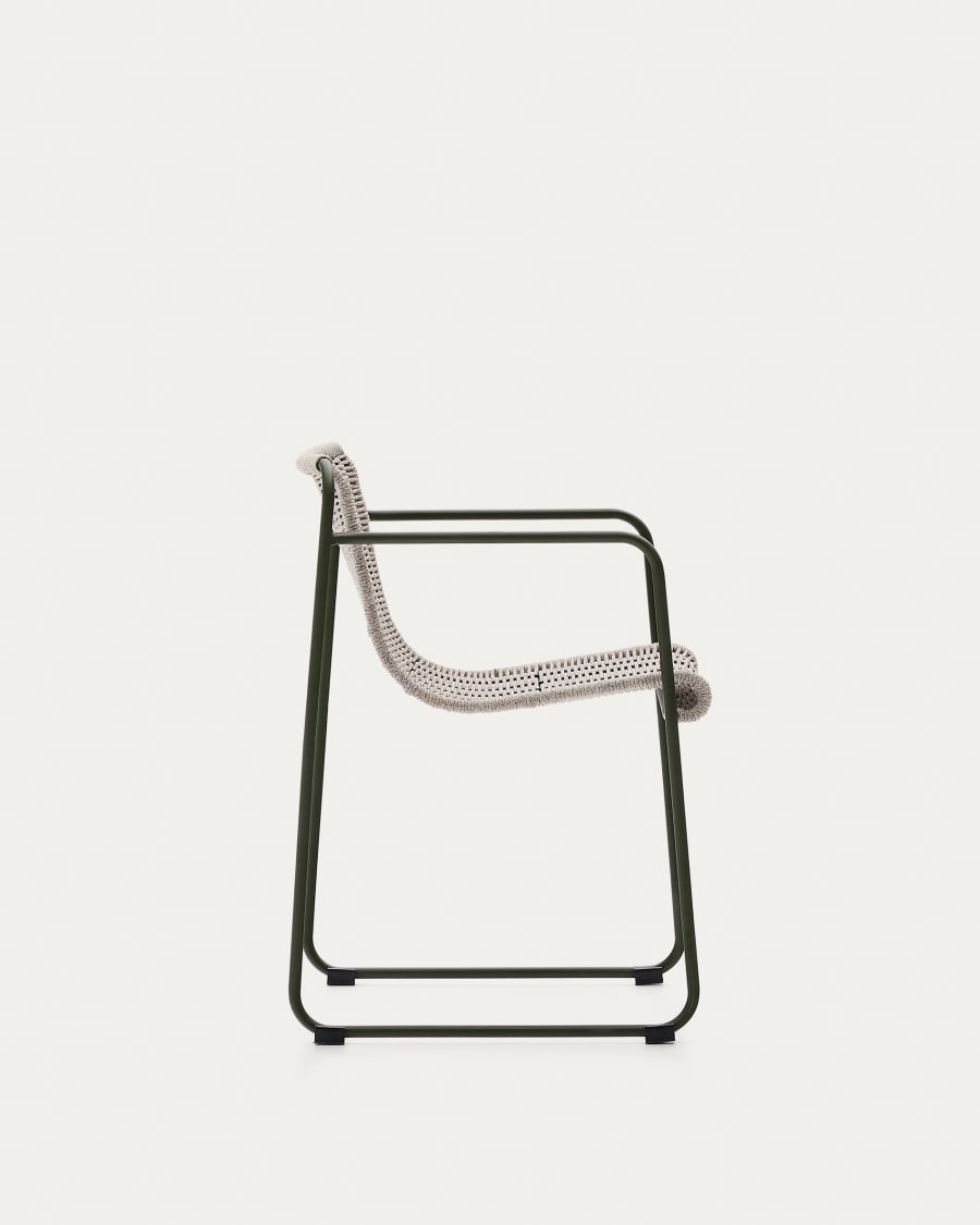 Maurina chair in green galvanised steel and ecru and grey rope cord