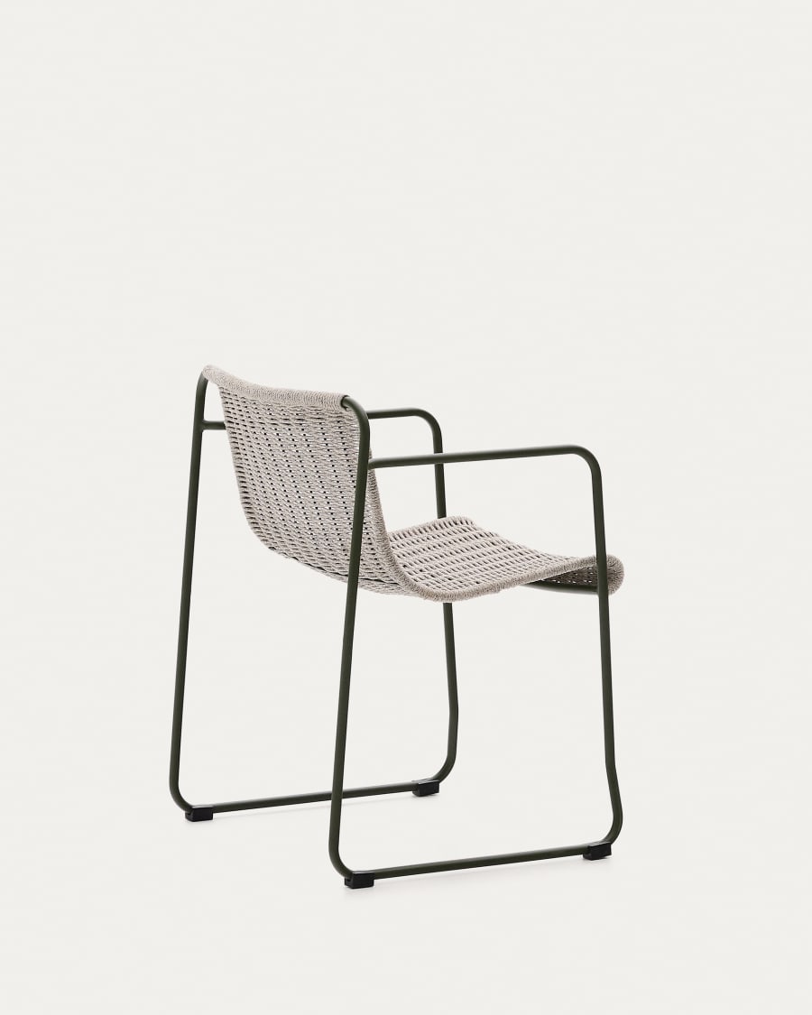 Maurina chair in green galvanised steel and ecru and grey rope cord