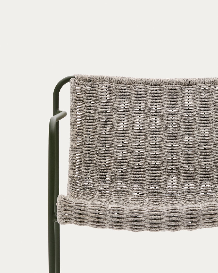 Maurina chair in green galvanised steel and ecru and grey rope cord